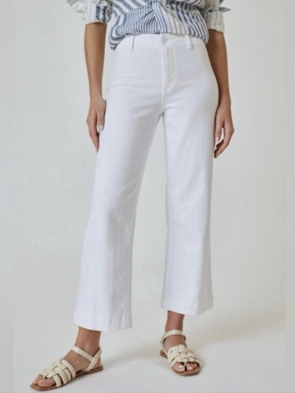 EUC PAIGE Nellie Crop White Jeans High Rise Cropped Flare Stretch Denim SZ 29